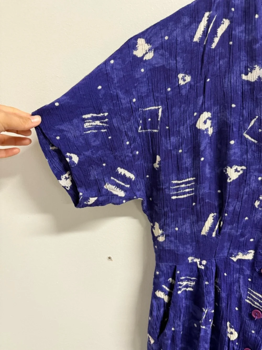 80s Rabbit Rabbit Rabbit Designs Purple Button-Front Short Sleeve Dress - Picture 4 of 9